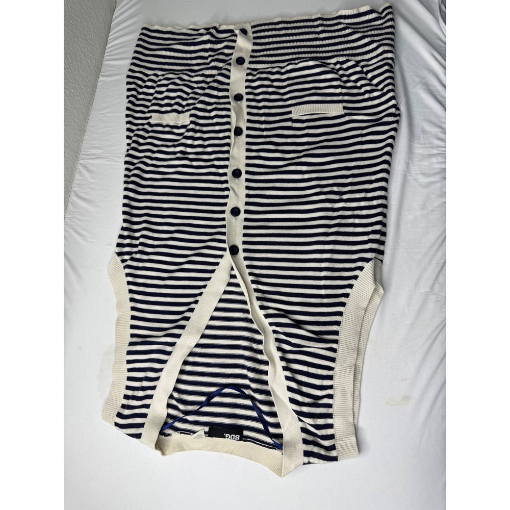 BDG Womens Navy Blue Cream Striped Button Down V-Neck Knit Sweater Vest Medium
